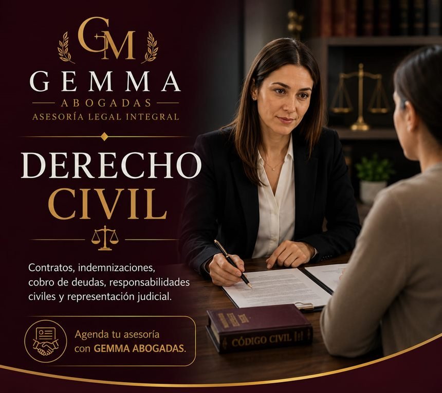 Derecho Civil — contratos, indemnizaciones, cobro de deudas, responsabilidades civiles y representación judicial.